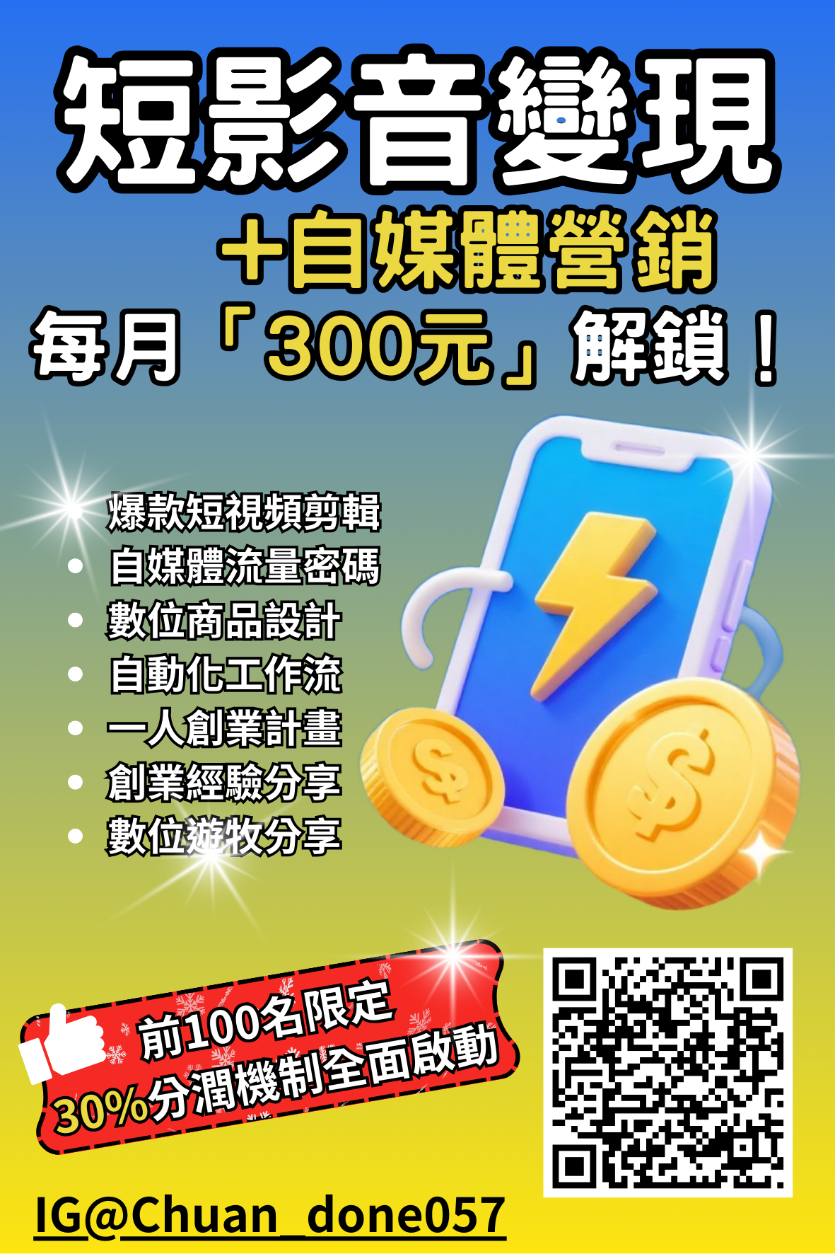 短影音變現+自媒體營銷 每月300元解鎖